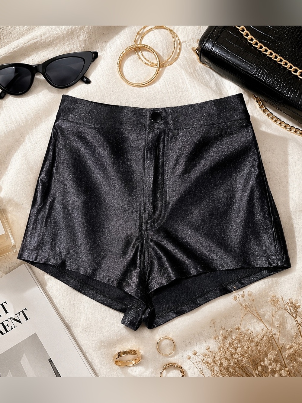 American Apparel Black High-Waist Disco Shorts